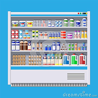 Showcase fridge for cooling dairy products. Vector Illustration