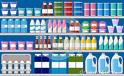 Showcase fridge for cooling dairy products. Vector Illustration
