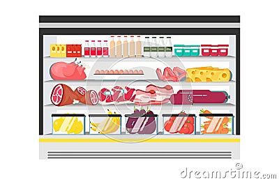 Showcase fridge for cooling dairy Vector Illustration