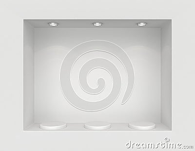 Showcase gallery with light bulbs Stock Photo