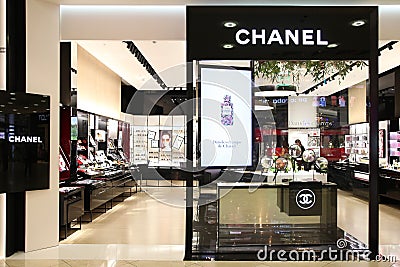 Showcase large store Chanel in the shopping center Editorial Stock Photo