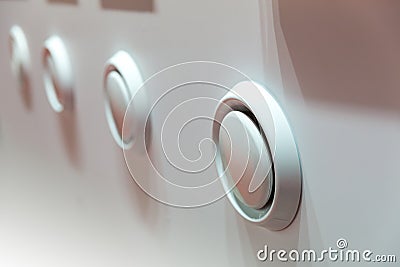 Showcase with plastic covers for air vents closeup Stock Photo