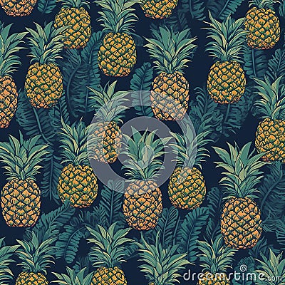 yellow and green pineapples on a navy blue background Stock Photo