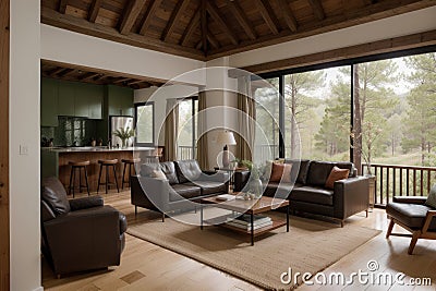 Showcasing Interior Design in Style Eco-Inspired Retreat Stock Photo