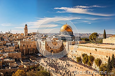 Showcasing the Western Wall alongside the Dome of the Rock, emphasizing the historical significance Stock Photo