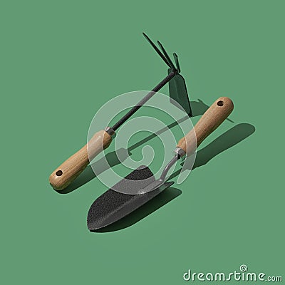 Showel and gardening hoe Stock Photo