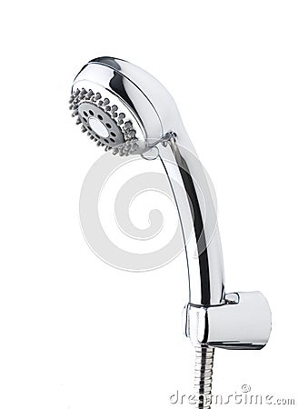 Chrome shower head isolated on white Stock Photo