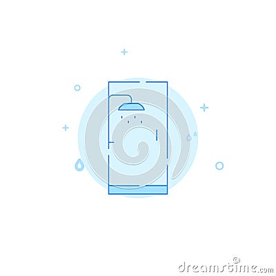 Shower cabin flat vector icon. Plumbing symbol filled line style. Blue monochrome design. Editable stroke Cartoon Illustration