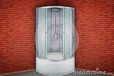 Shower cabine and Red brick wall bathroom Vector Illustration