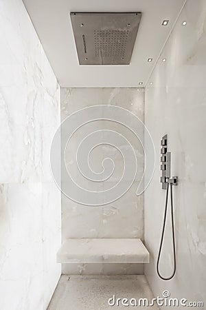 Shower covered in white marble, design Stock Photo