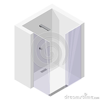 Shower enclosure with sliding glass doors. Modern white vector bathroom. Vector Illustration