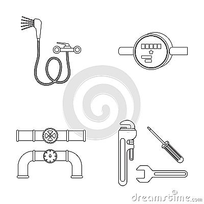 Shower, faucet, water meter and other equipment.Plumbing set collection icons in outline style vector symbol stock Vector Illustration