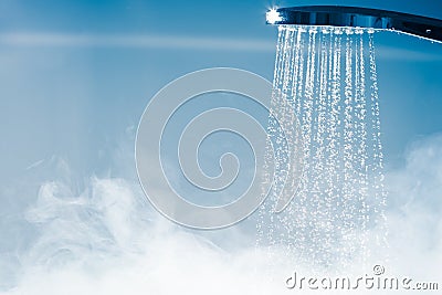 Shower with flowing water and steam Stock Photo