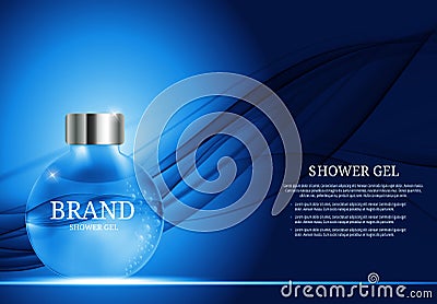 Shower Gel Bottle Template for Ads or Magazine Background. 3D Re Vector Illustration