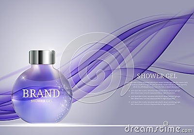 Shower Gel Bottle Template for Ads or Magazine Background. 3D Re Vector Illustration