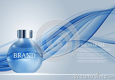 Shower Gel Bottle Template for Ads or Magazine Background. 3D Re Vector Illustration