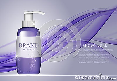 Shower Gel Bottle Template for Ads or Magazine Background. Vector Illustration