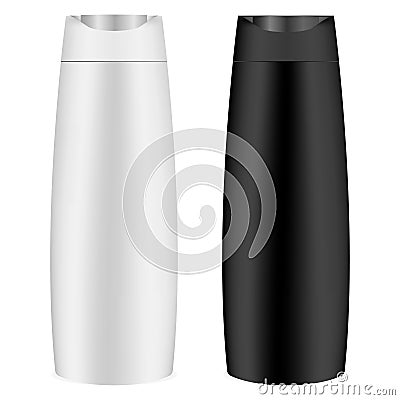 Shower gel or shampoo bottle set in black and white colors. EPS10, Realistic mockup package vector illustation Vector Illustration