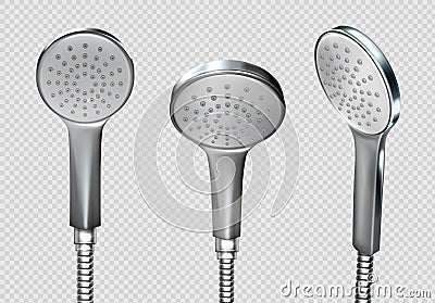 Shower heads with metal hose and nozzle for water Vector Illustration