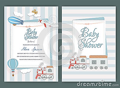 Shower party invitation to print children Stationery Cards Birth Vector Illustration