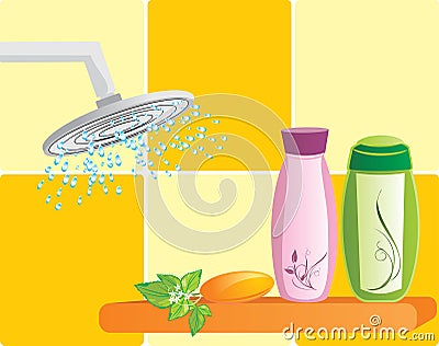 Shower and set for bathing Vector Illustration