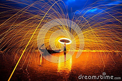 Showers of hot glowing sparks Stock Photo