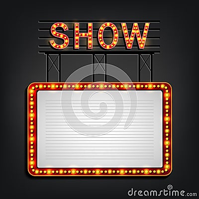 Showtime signboard retro style with light frame Vector Illustration