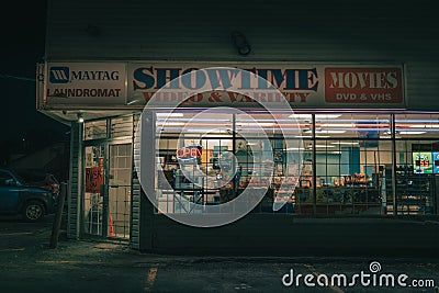 Showtime Video and Variety at night, Dartmouth, Nova Scotia, Canada Editorial Stock Photo