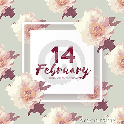 Showy Bouquet. Red Peony Flowers. 14 february. happy valentines day Vector Illustration