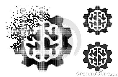 Shredded Dot Brain Gear Glyph with Halftone Version Vector Illustration