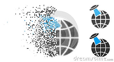 Shredded Dotted Halftone Alien Visit Icon Vector Illustration