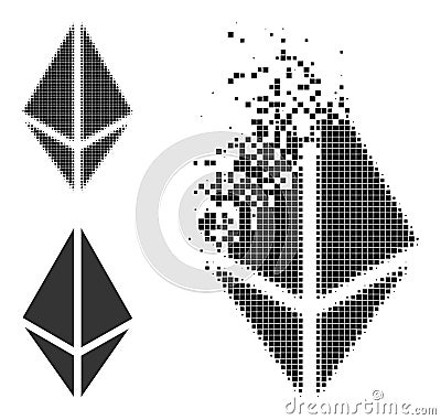 Shredded Dotted Rhombus Crystal Glyph with Halftone Version Vector Illustration