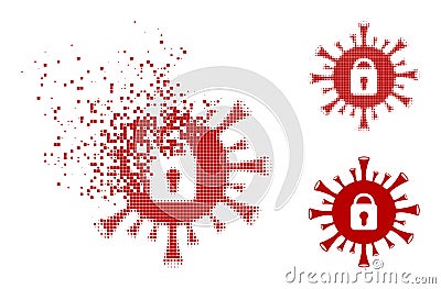 Shredded and Halftone Pixel Coronavirus Lockdown Glyph Vector Illustration