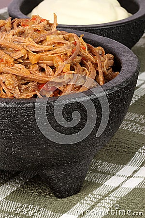 Shredded mexican beef and salsas Stock Photo