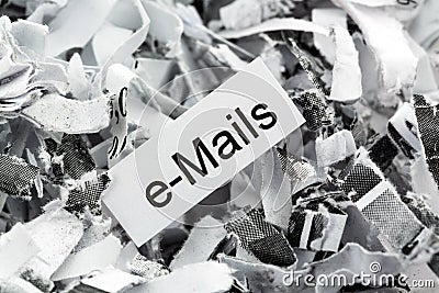 Shredded paper keyword e-mails Stock Photo