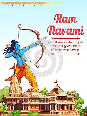 Shree Ram Navami celebration background for religious holiday of India Vector Illustration