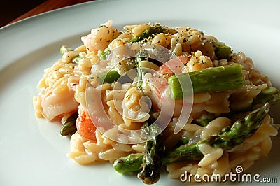 Shrimp and Asparagus Risotto Stock Photo