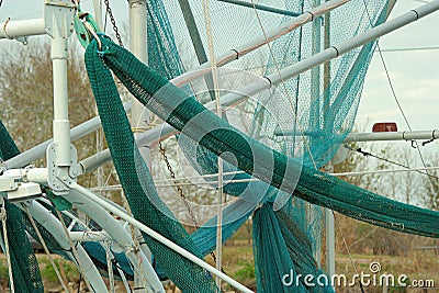 Shrimp boat nets Stock Photo