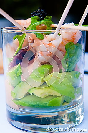 Shrimp cocktail in a glass with letouce Stock Photo