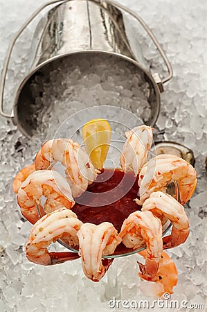 Shrimp Cocktail on Ice - Vertical Stock Photo