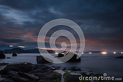 Shrimp Farming By Night Vung Lam Bay Vietnam Stock Photo