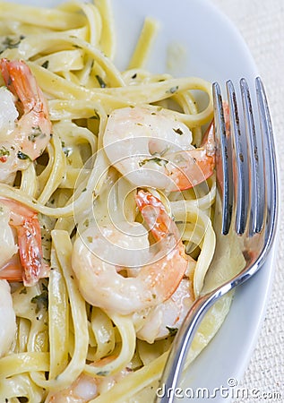 Shrimp Fettuccine Stock Photo