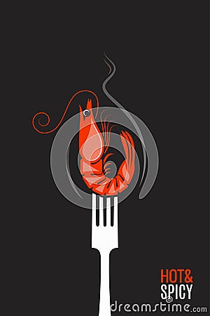 Shrimp on fork. Grilled tiger prawn. Hot shrimp Vector Illustration