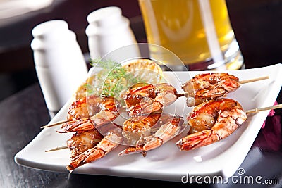 Shrimp grilled with beer Stock Photo