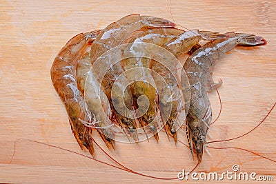 Shrimp on the cutting board Stock Photo