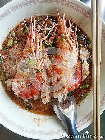 Shrimp Noodle in the tom-yam soup, Thai food, Thailand Stock Photo