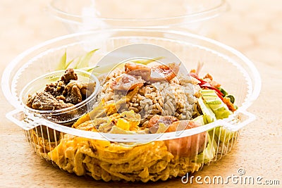 Shrimp paste rice in delivery food box Stock Photo