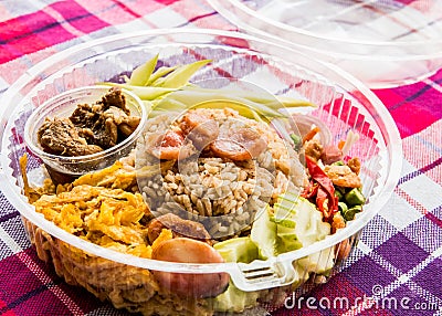 Shrimp paste rice in delivery food box Stock Photo