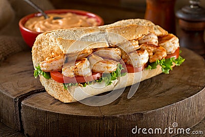 Shrimp Po Boy Sandwich Stock Photo