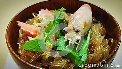 Shrimp potted with vermicelli. Stock Photo